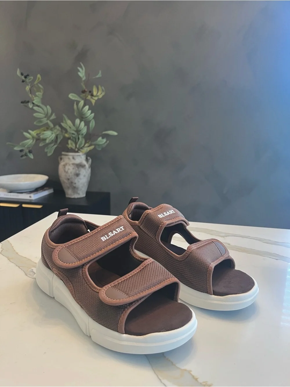 Mens Brown Wide Fitting Sandals - Comfortable Velcro Adjustable Straps